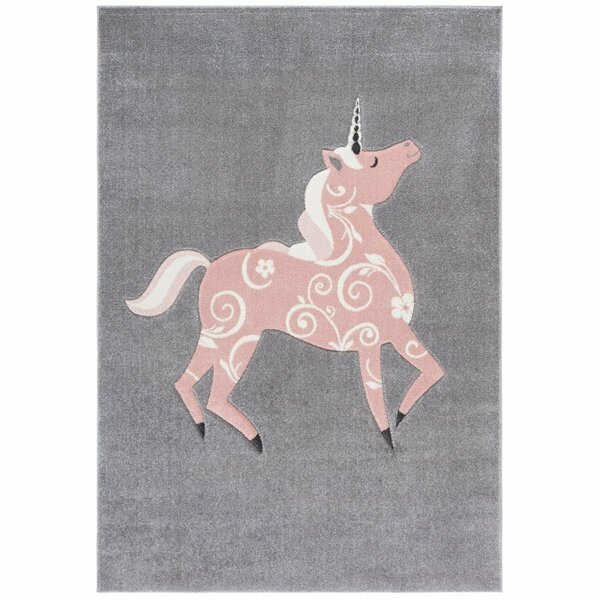 Flowers First 2 x 3 ft. Carousel Kids & Youth Rectangle Rug, Grey & Pink FL1887940